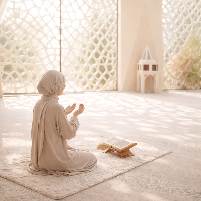 Woman taking time to make dua during a busy day 
