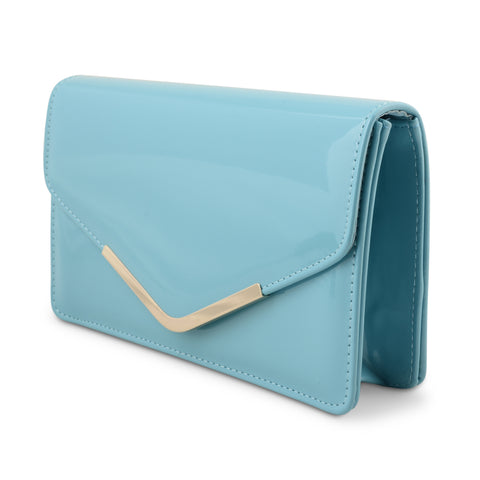 BABY BLUE PATENT ENVELOPE CLUTCH